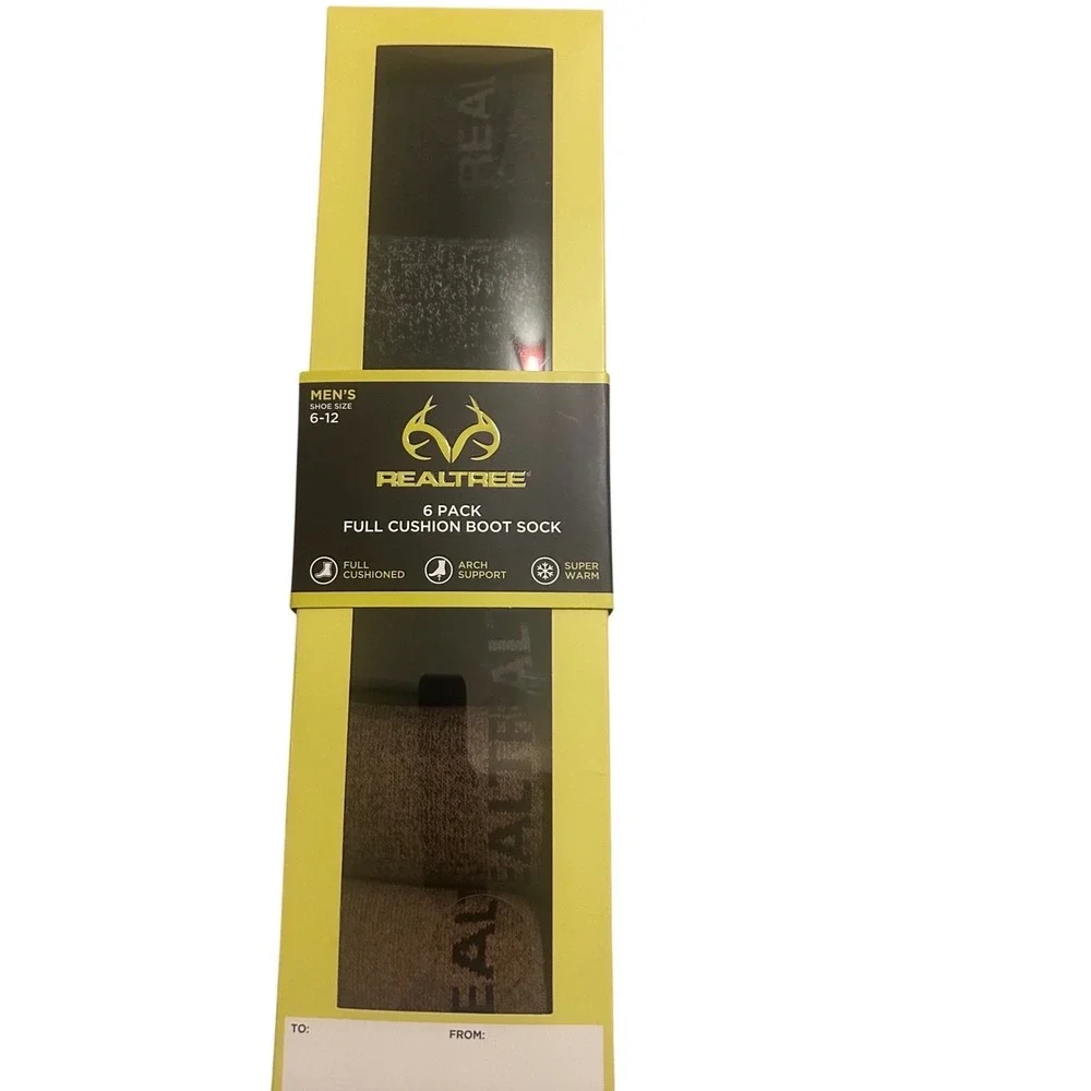 RealTree Mens 6 Pack Full Cushion Boot Socks Shoe Size 6‎ 12